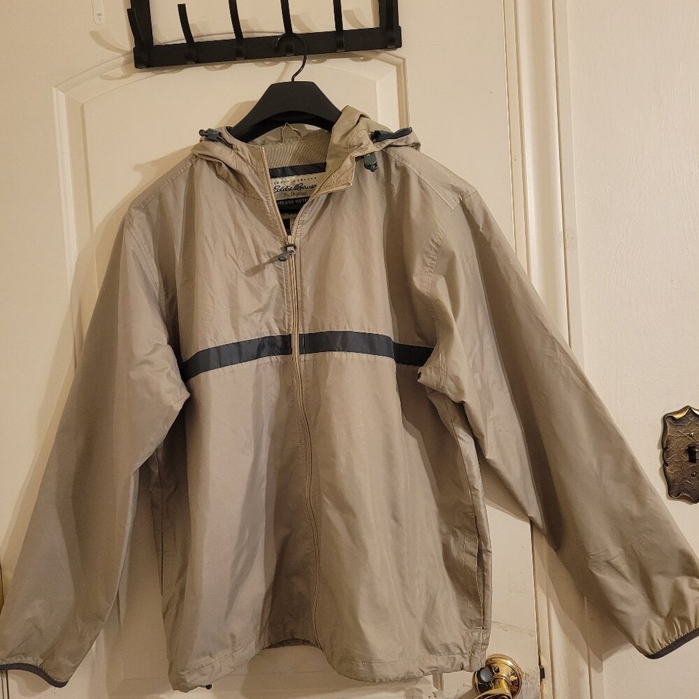 Vintage Eddie Bauer L Tall Beige Mesh-Lined Hooded Windbreaker